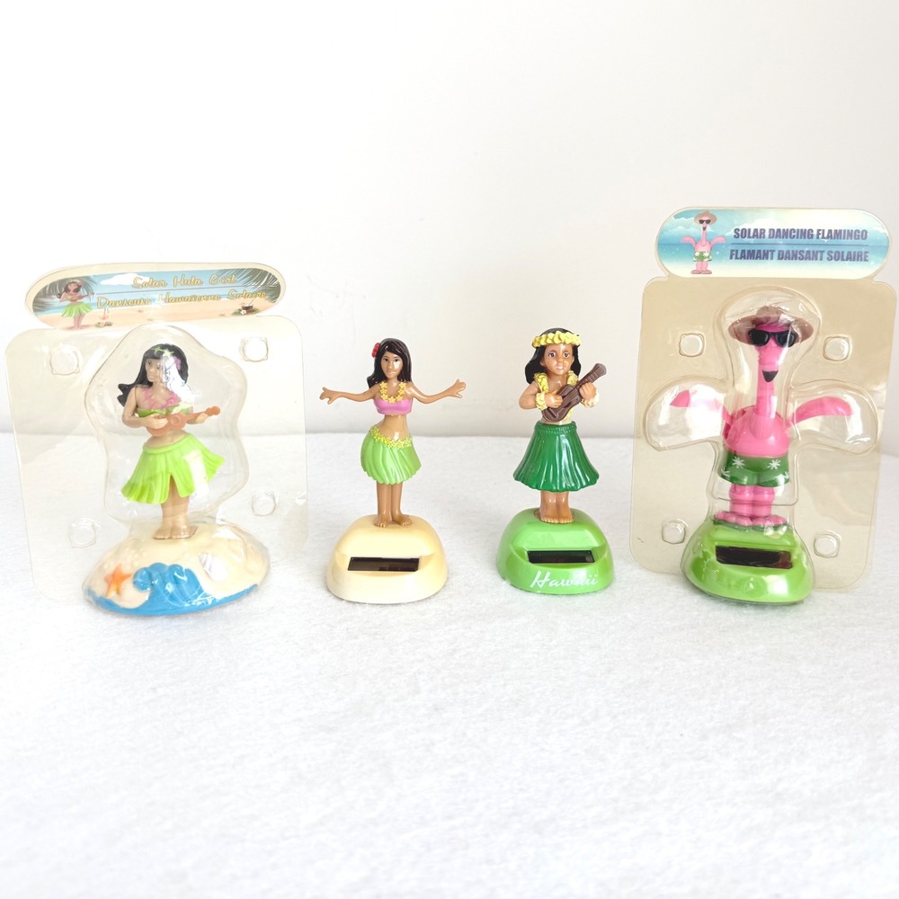 Solar Dancing Figures Set 4pc Multi Hula Girl Flamingo Tropical Decor